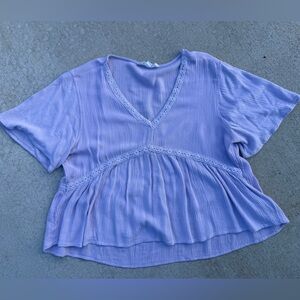 Hippie Rose Blue Asymmetrical Short Sleeve Blouse